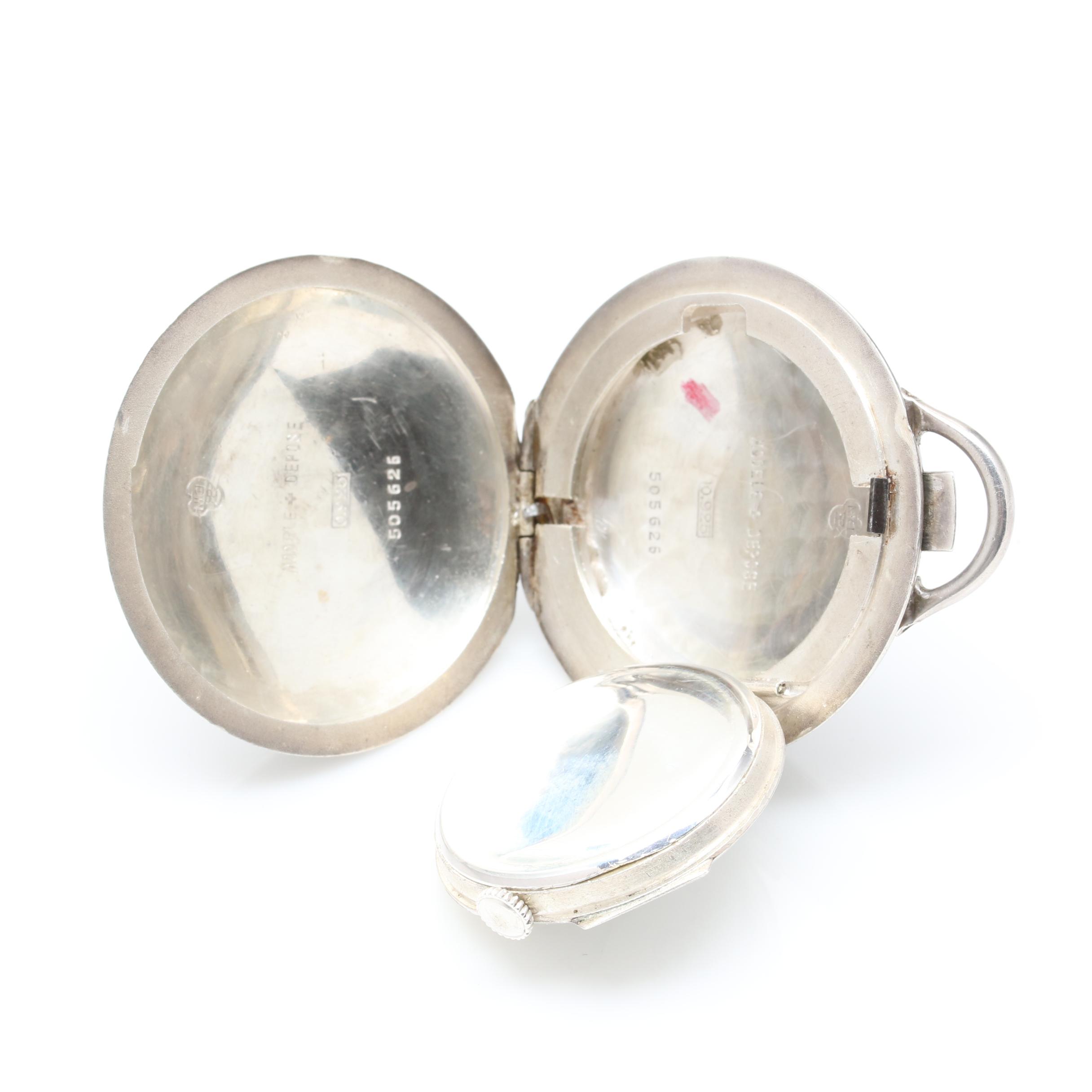 Vintage Bedford Sterling Silver Niello Pocket Watch