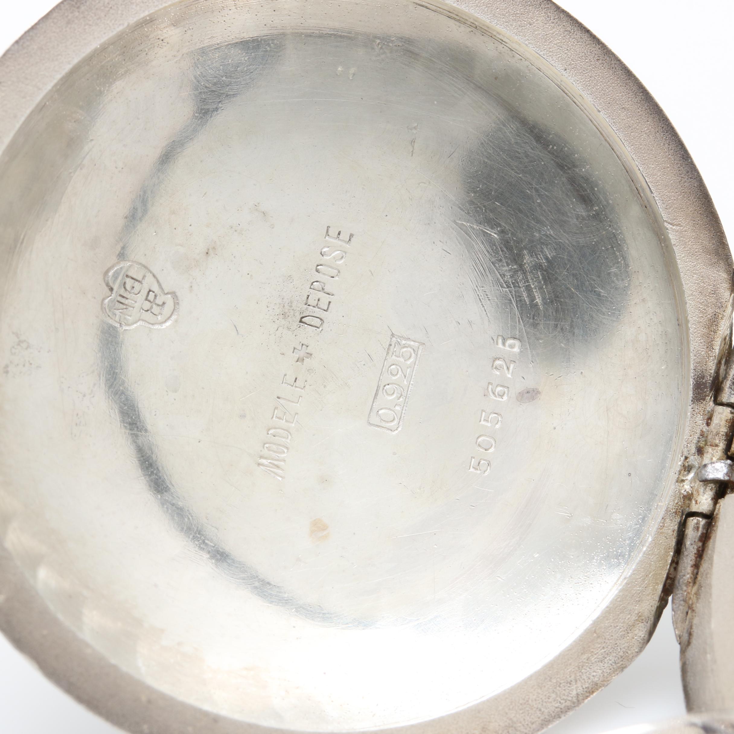 Vintage Bedford Sterling Silver Niello Pocket Watch