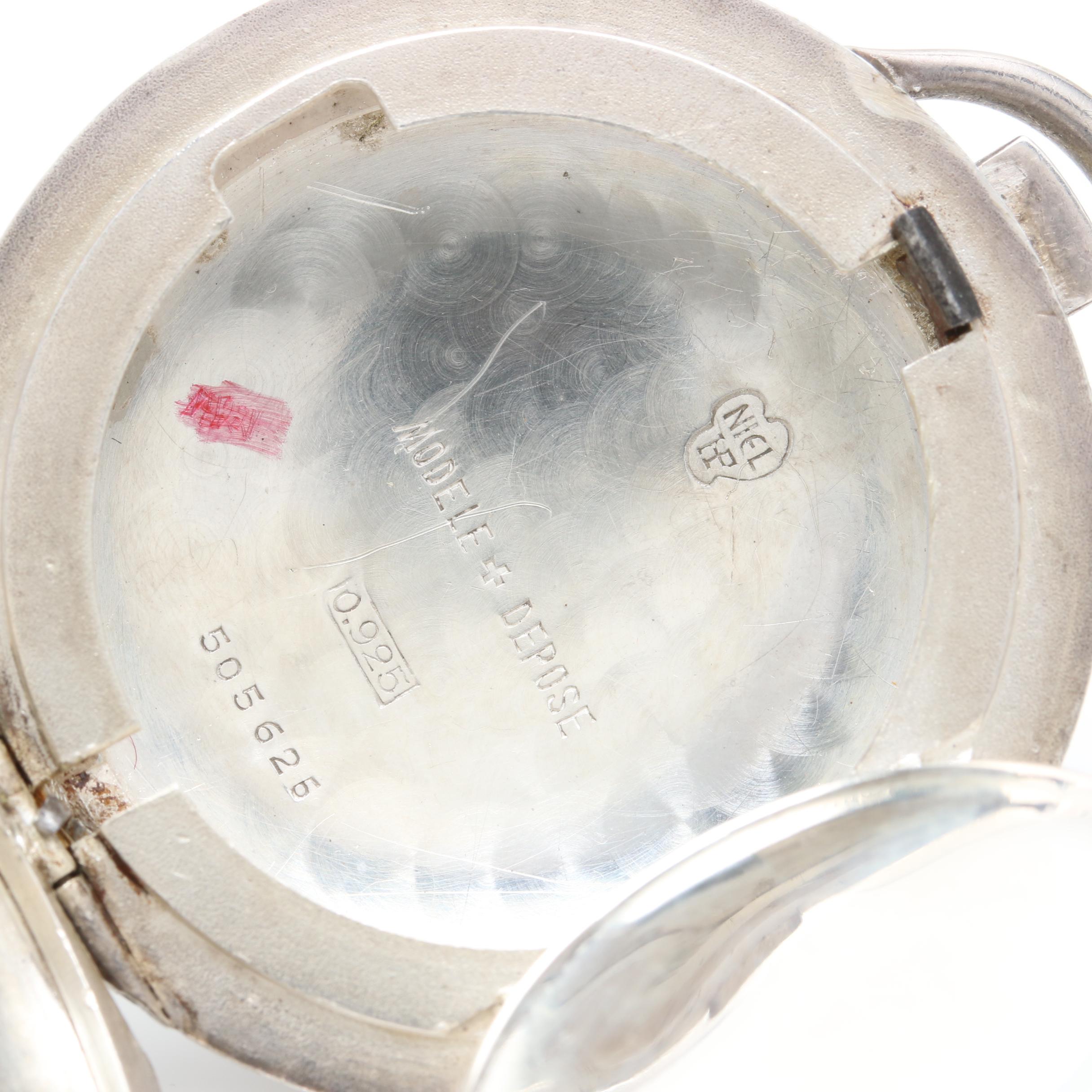 Vintage Bedford Sterling Silver Niello Pocket Watch