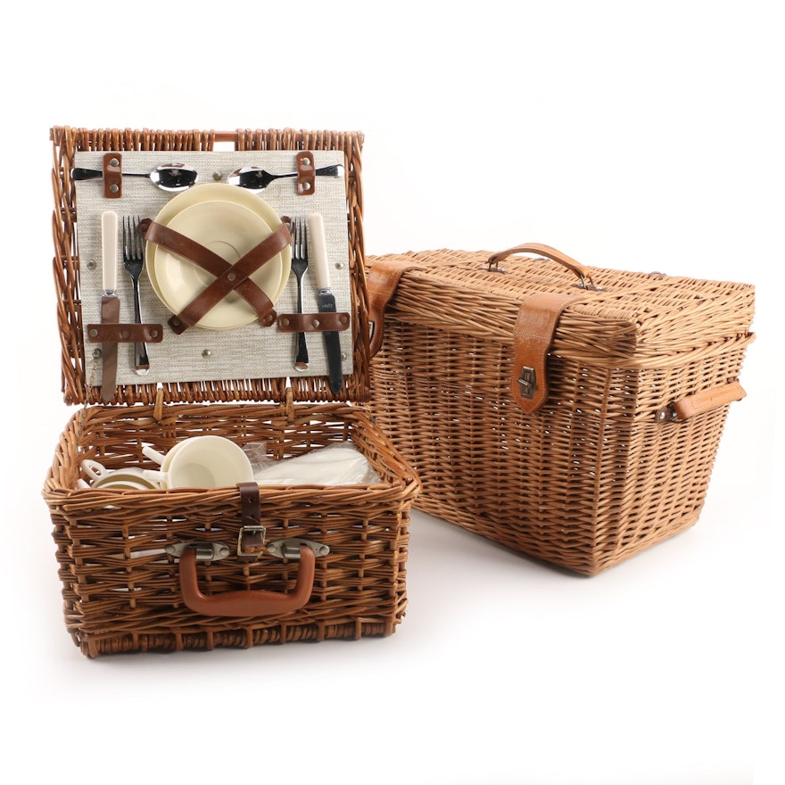 Vintage Woven Picnic Baskets and Picnic Serveware