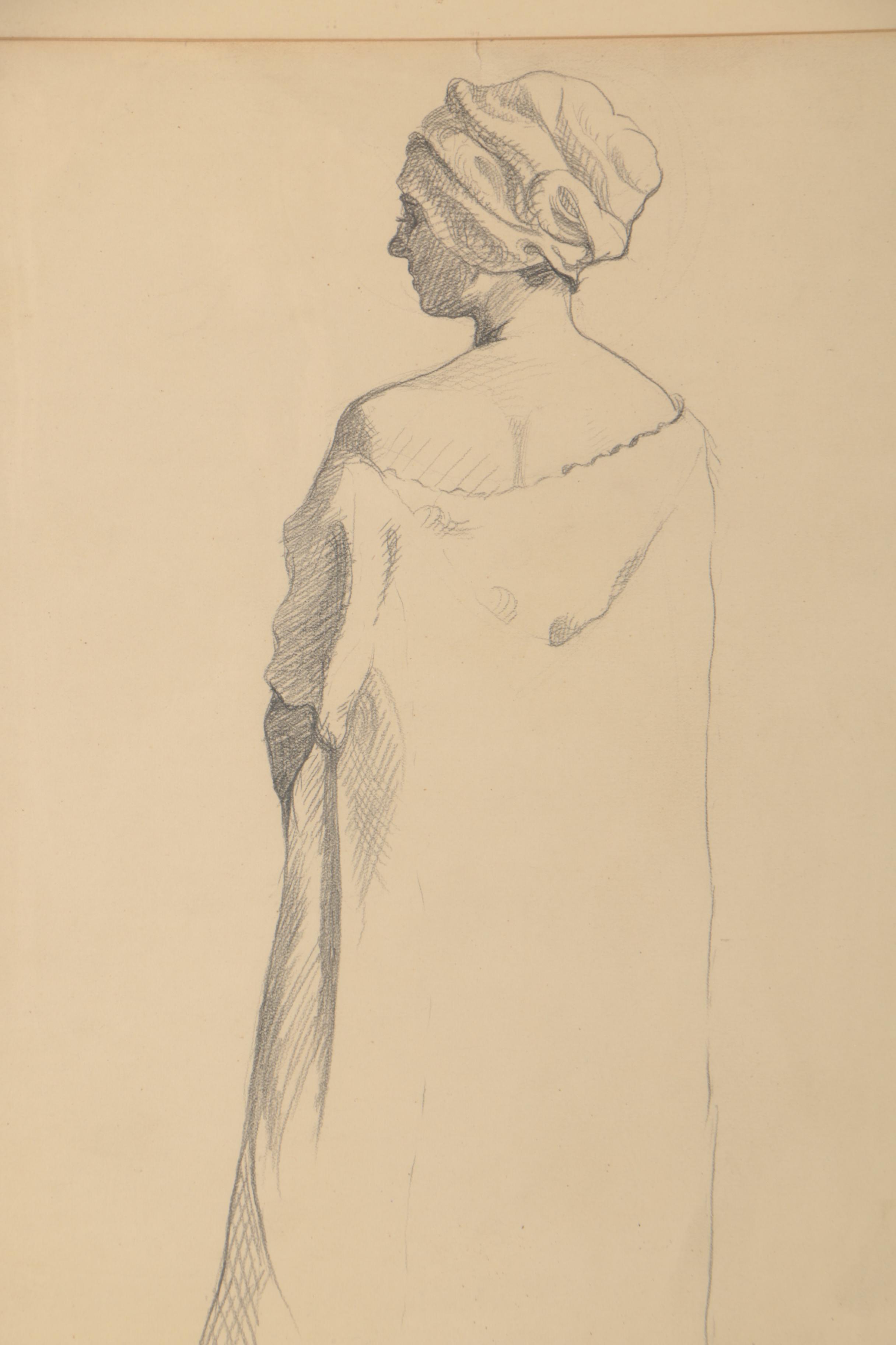 Louise Wheelwright Damon Mid Century Drawing of Female Figure "Pencil Drawing"