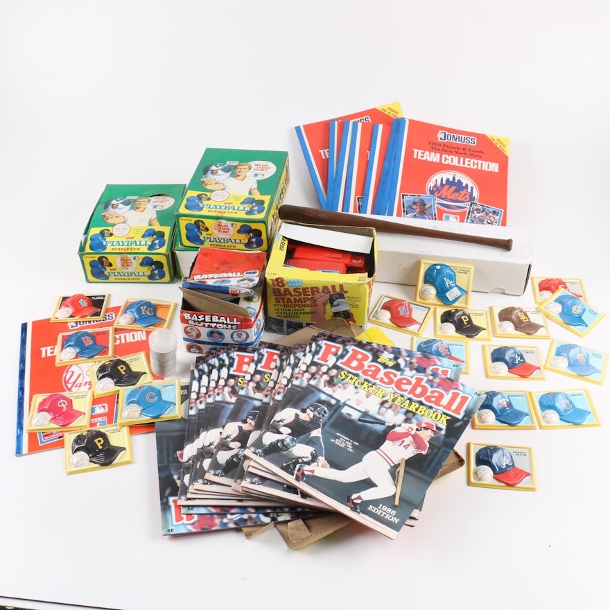 Baseball Memorabilia including Topps Sticker Yearbooks and Fleer Stamp Sets