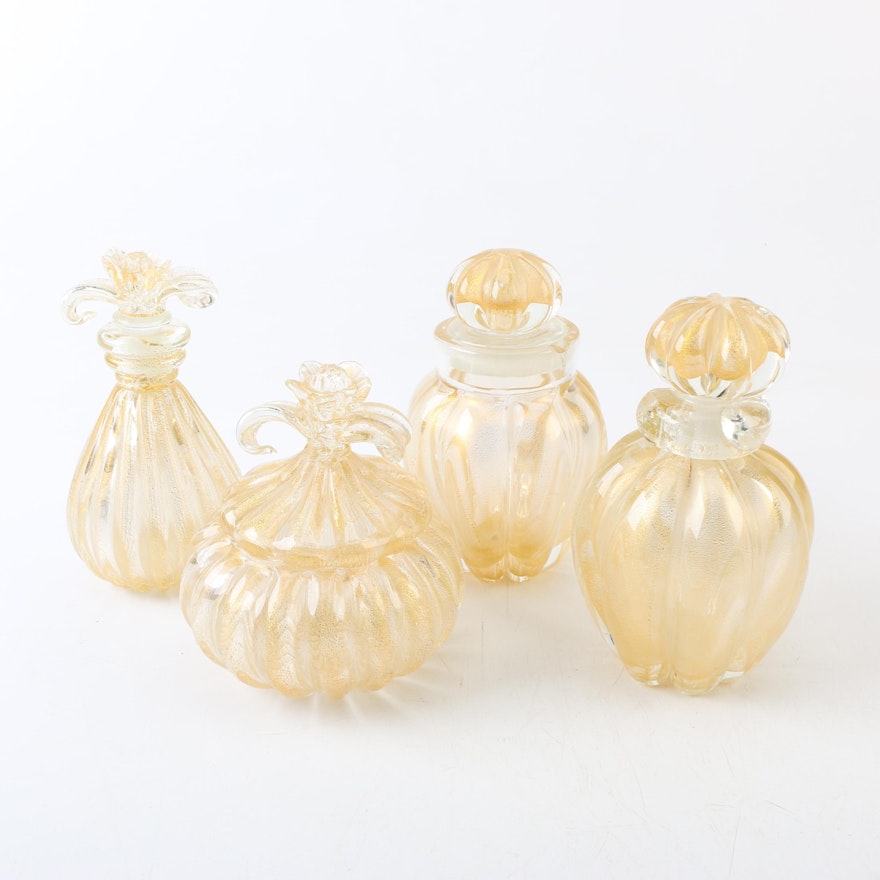 Vintage Seguso Murano Style Aventurine Perfume Bottles
