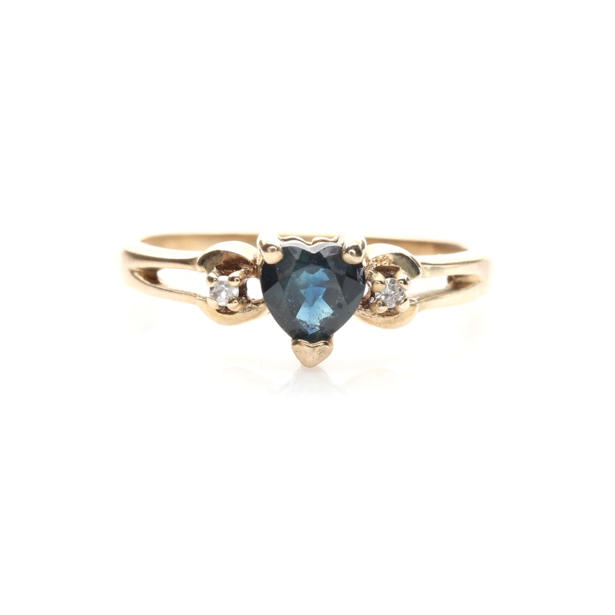 10K Yellow Gold Heart Sapphire and Diamond Ring