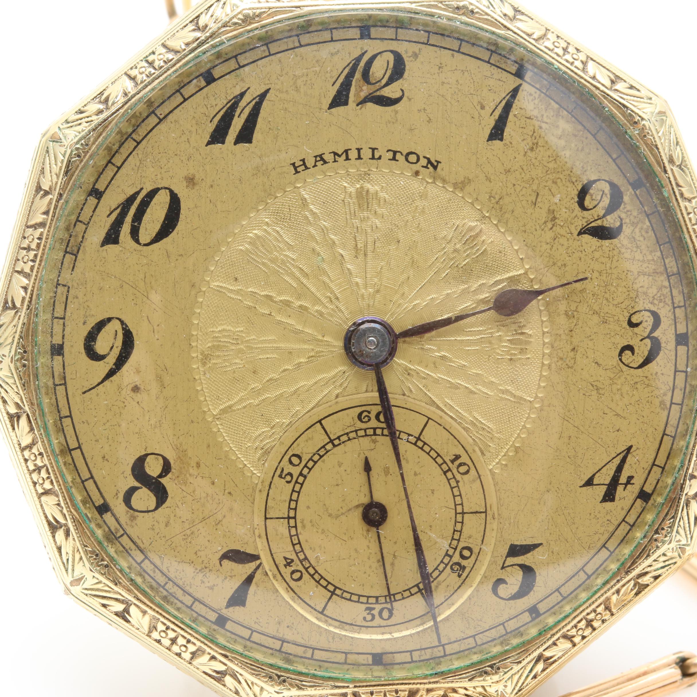 Hamilton 14K Gold Filled Open Face Pocket Watch