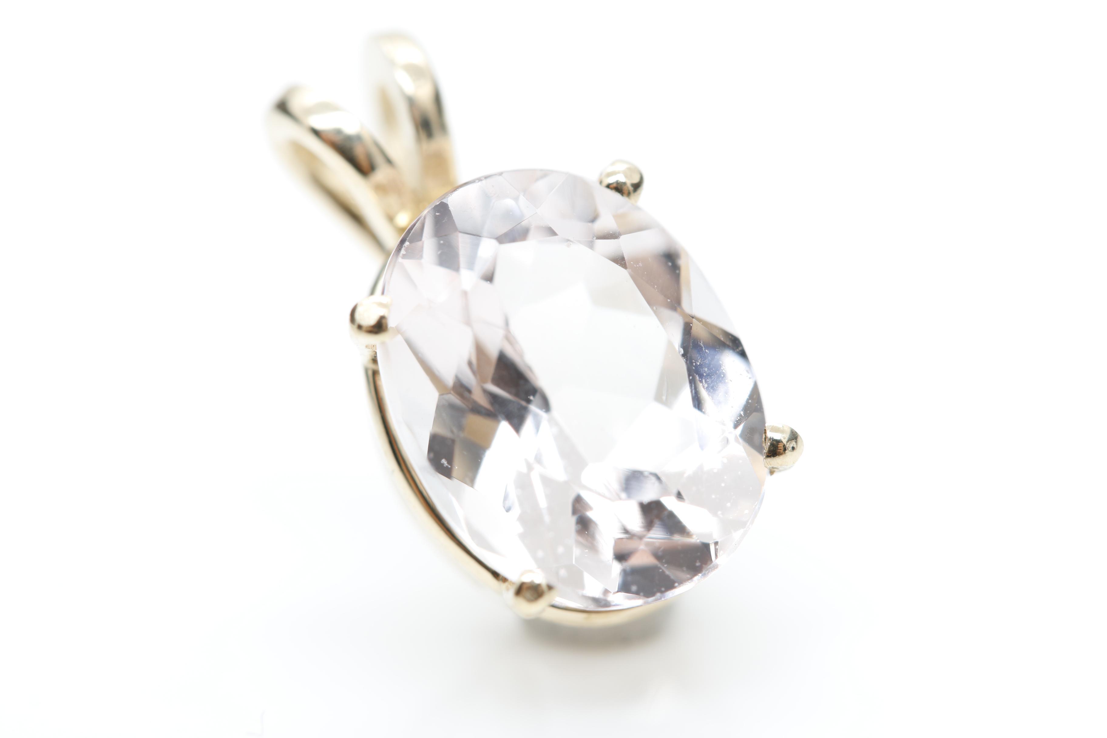 14K Gold Blue Sapphire, Morganite and Synthetic Ruby Earrings and Pendant