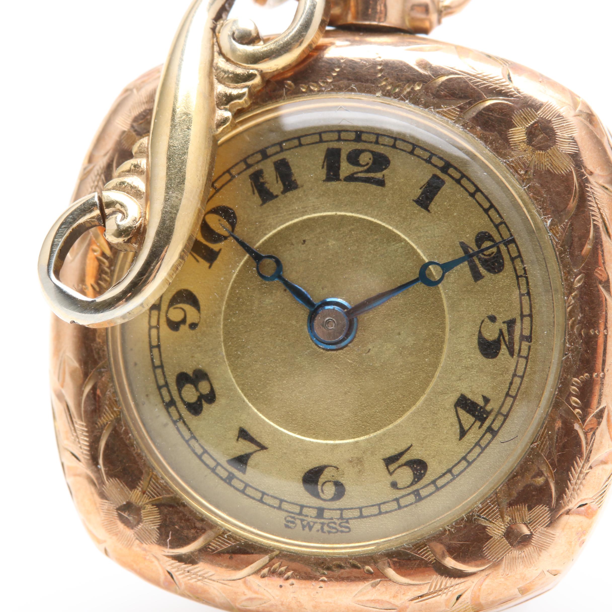 Vintage H & E Rossel Pendant Open Face Pocket Watch