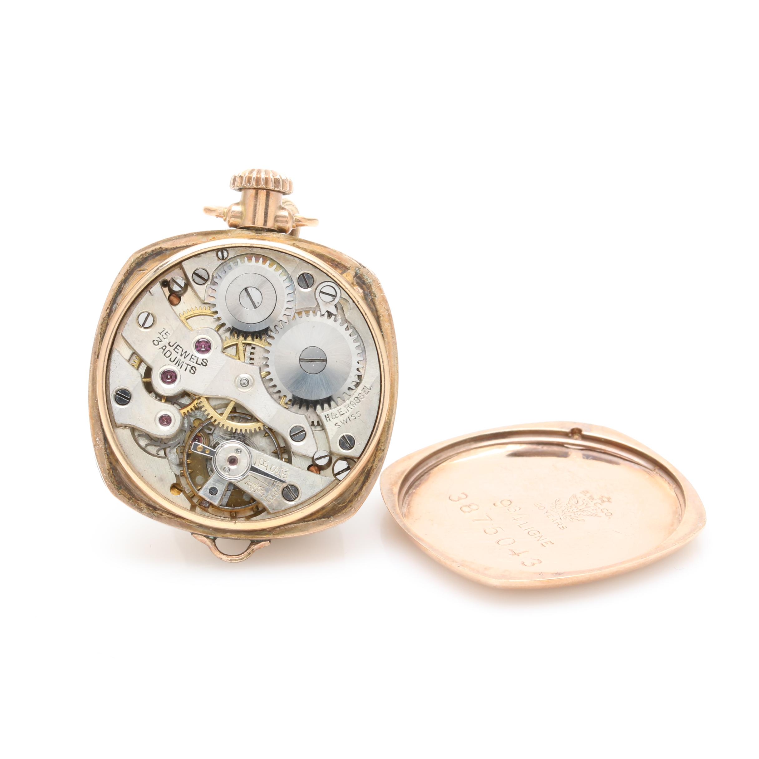 Vintage H & E Rossel Pendant Open Face Pocket Watch