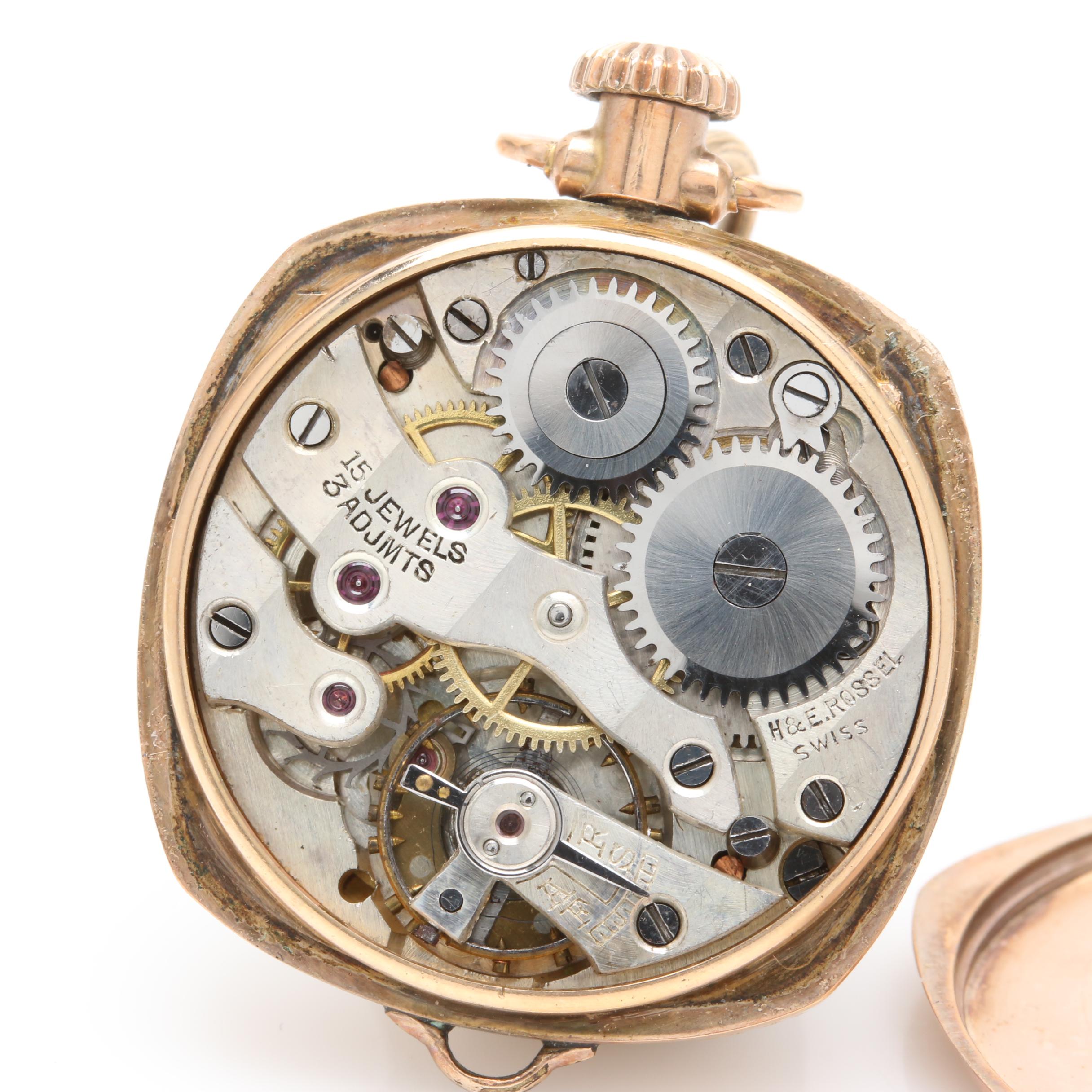 Vintage H & E Rossel Pendant Open Face Pocket Watch