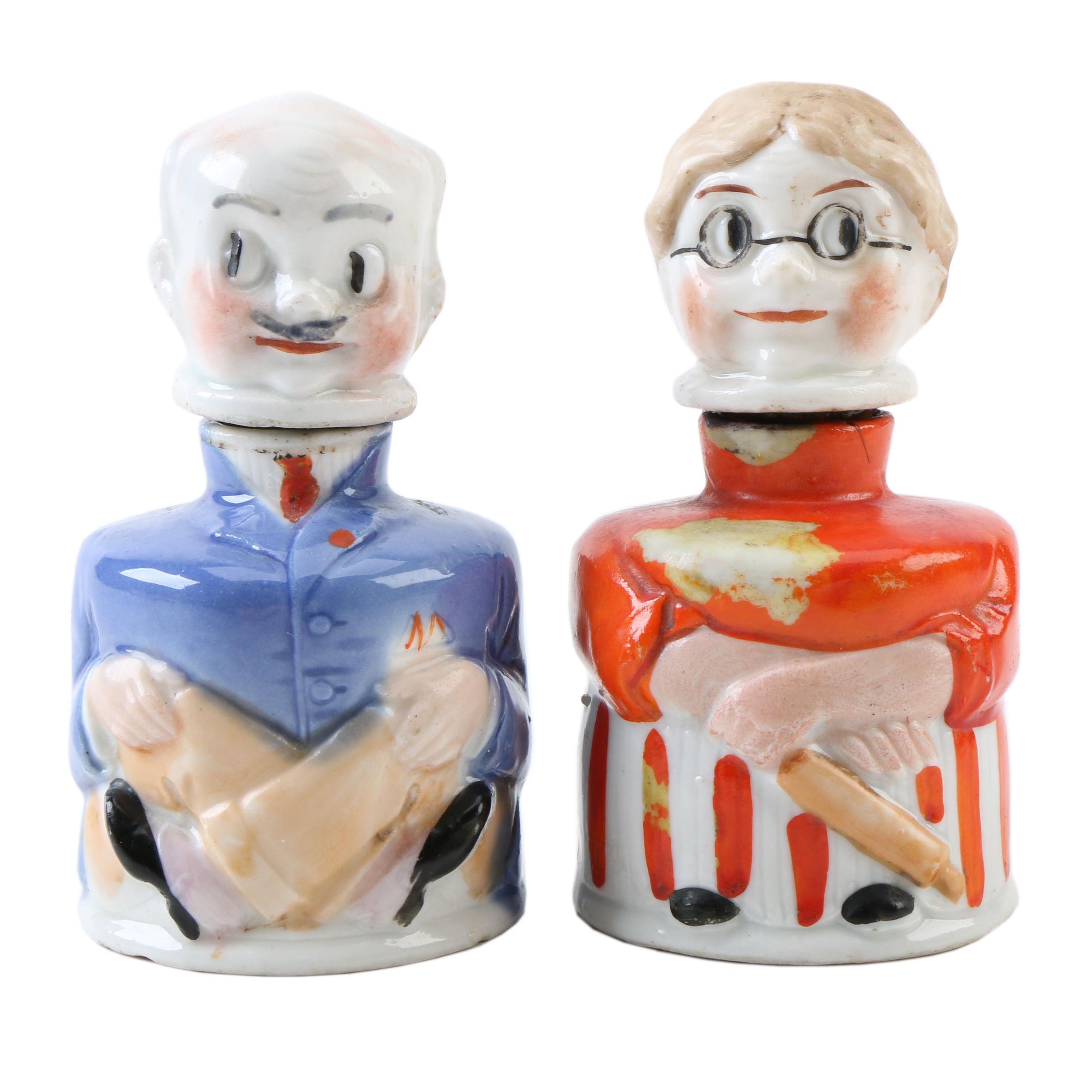 Antique German Carter's Inx "Ma and Pa" Inkwell Set, C. 1914