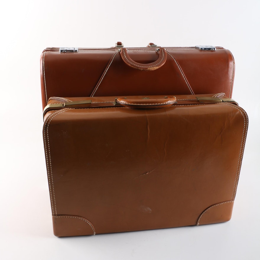 Vintage Leather Suitcases Including Wheary