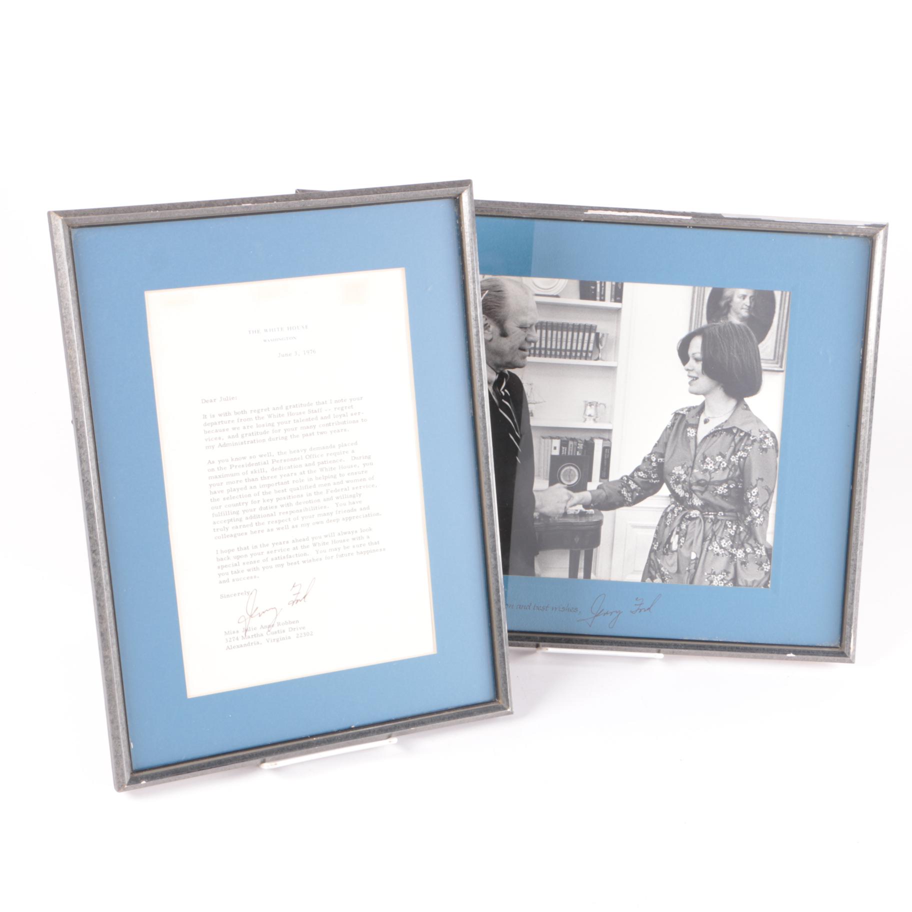 Employment Farewell Letter and Photograph Signed By Gerald Ford