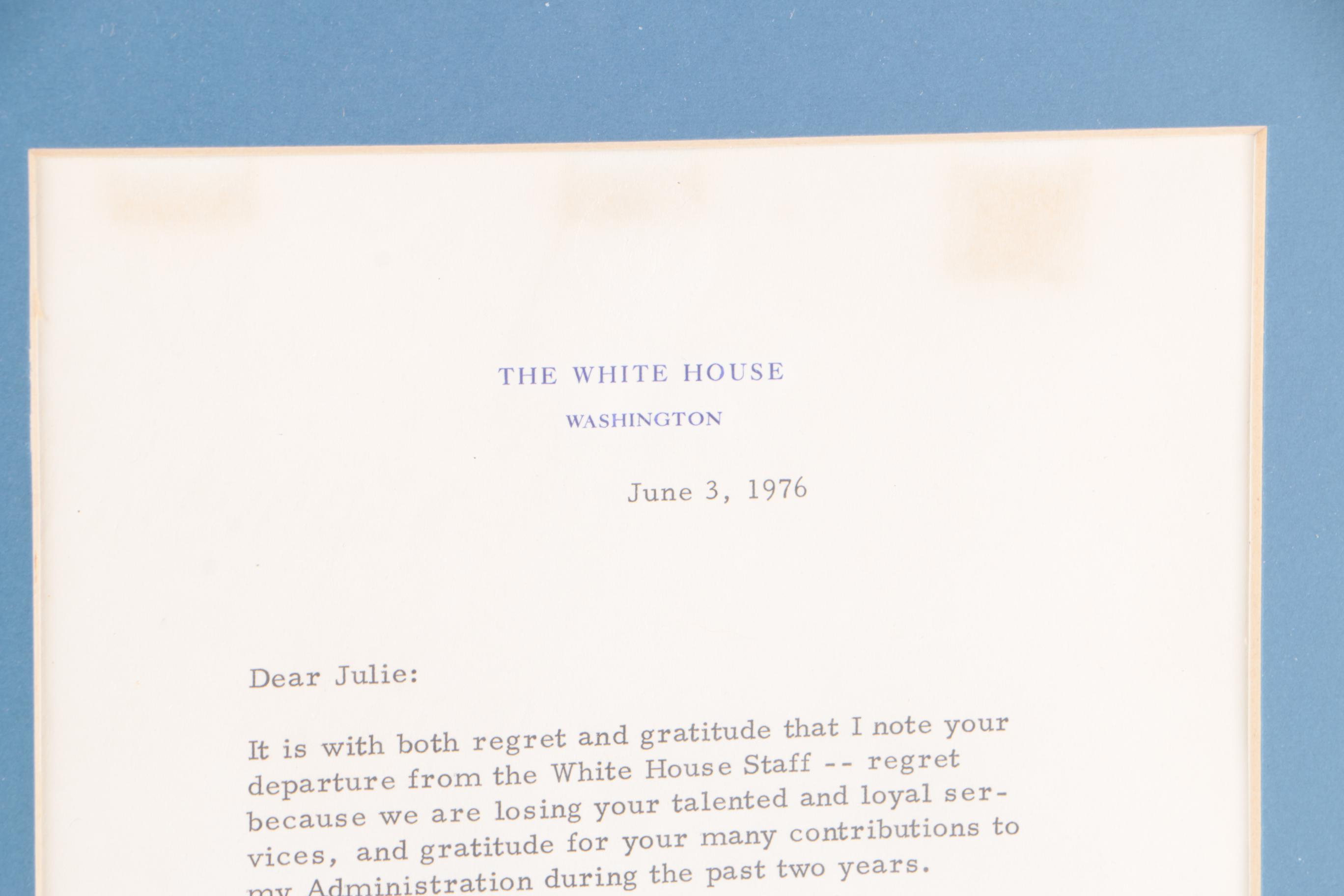 Employment Farewell Letter and Photograph Signed By Gerald Ford