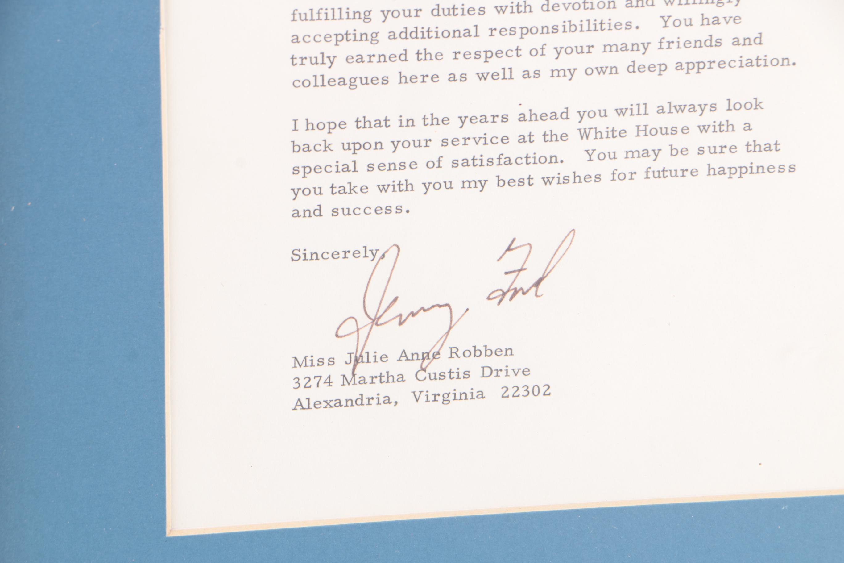 Employment Farewell Letter and Photograph Signed By Gerald Ford
