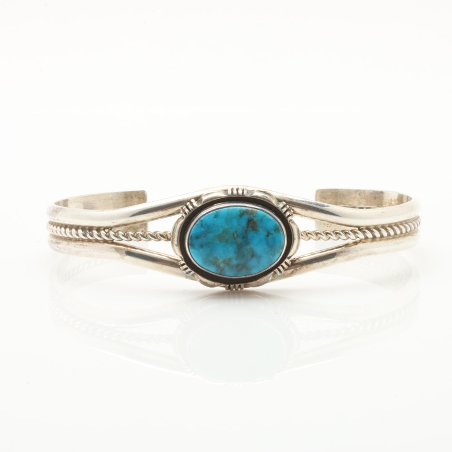 Leo Yazzie Navajo Diné Sterling Silver Turquoise Cuff