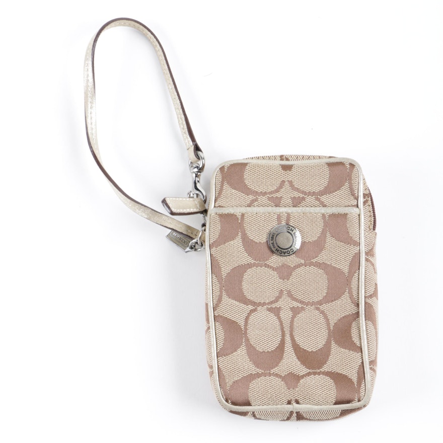Coach Monogram Canvas and Leather Cell Phone Wristlet