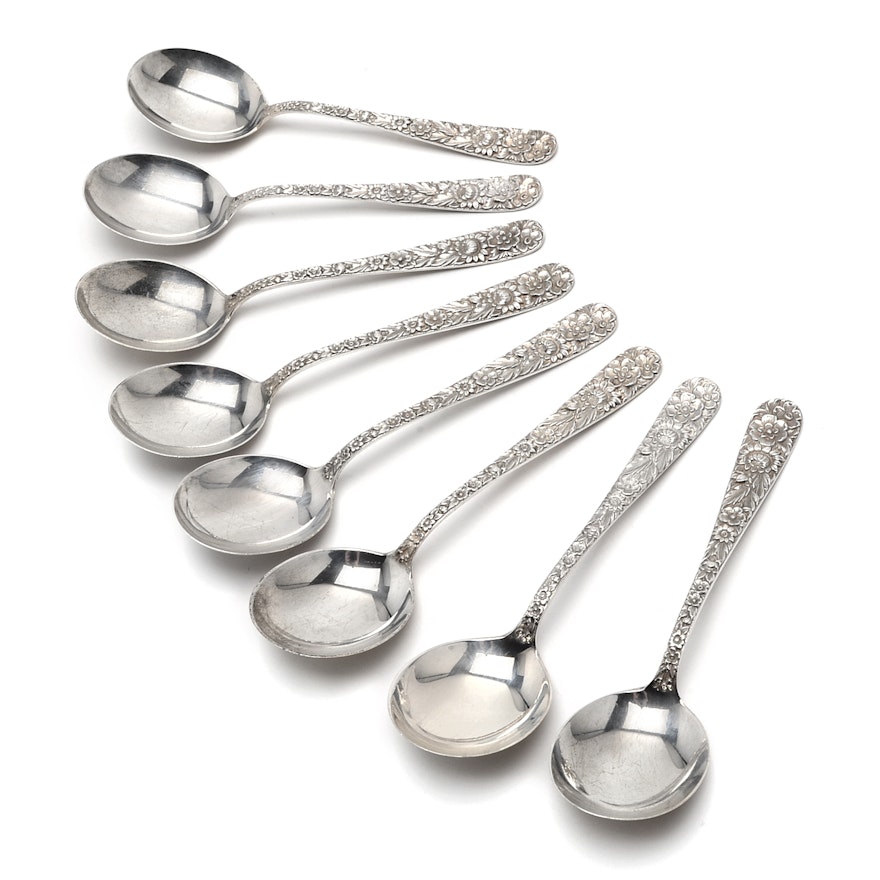 Eight S. Kirk & Son "Repousse" Sterling Silver Bouillon Spoons