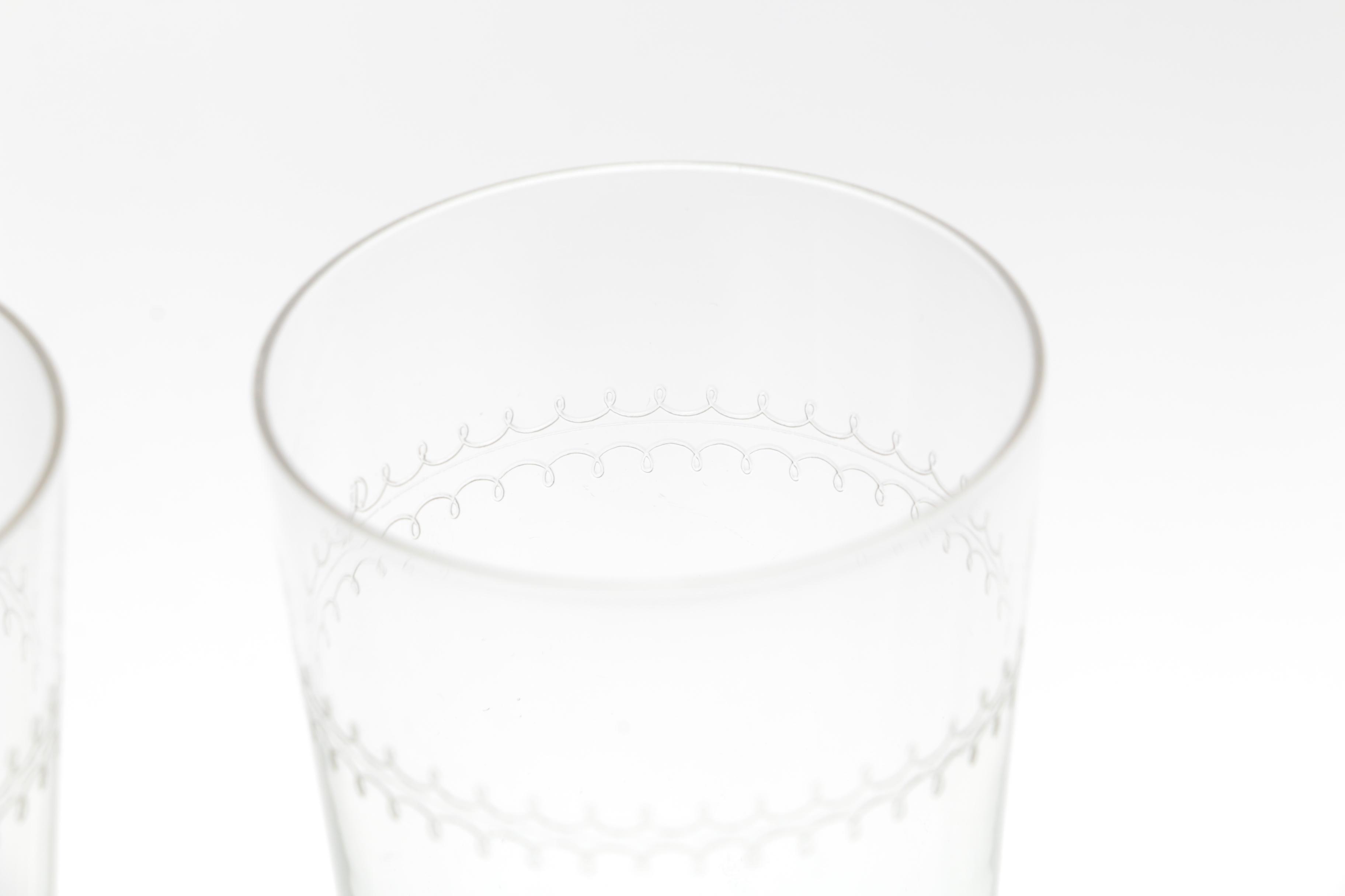 Collection of Etched Glass Champagne Flutes