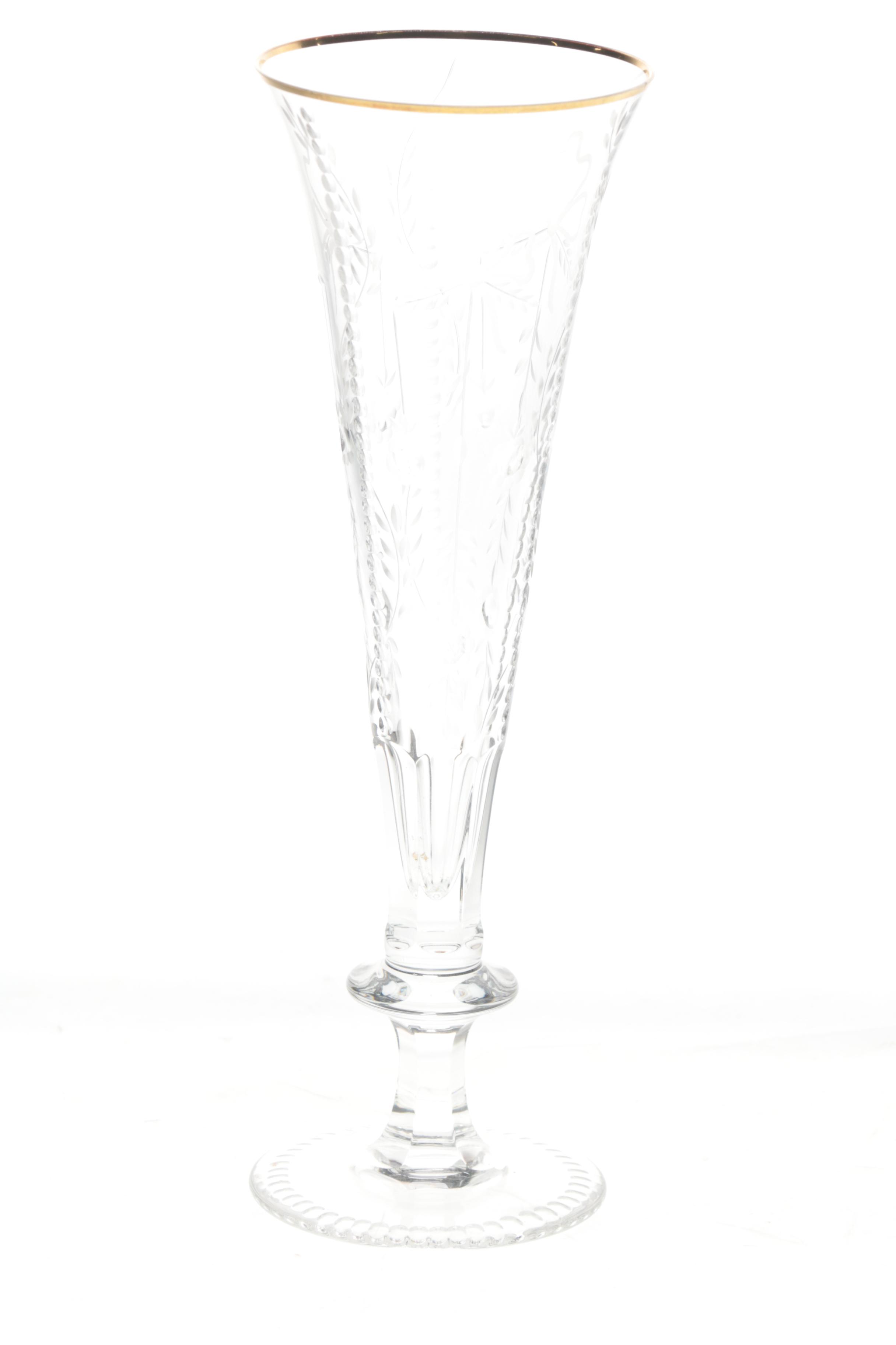 Collection of Etched Glass Champagne Flutes