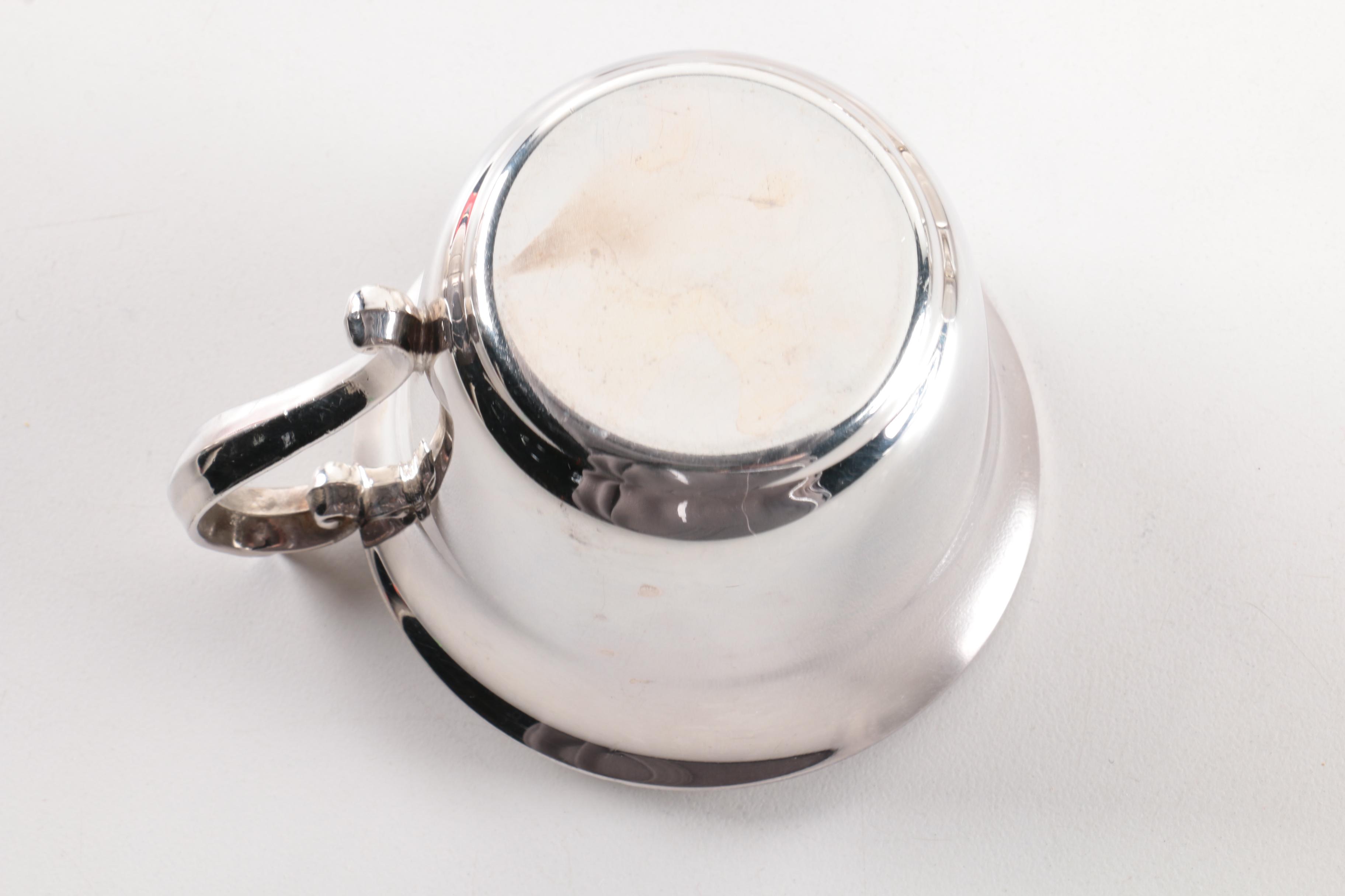 Pilgrim Silver Plate Punch Bowl and Cup Set