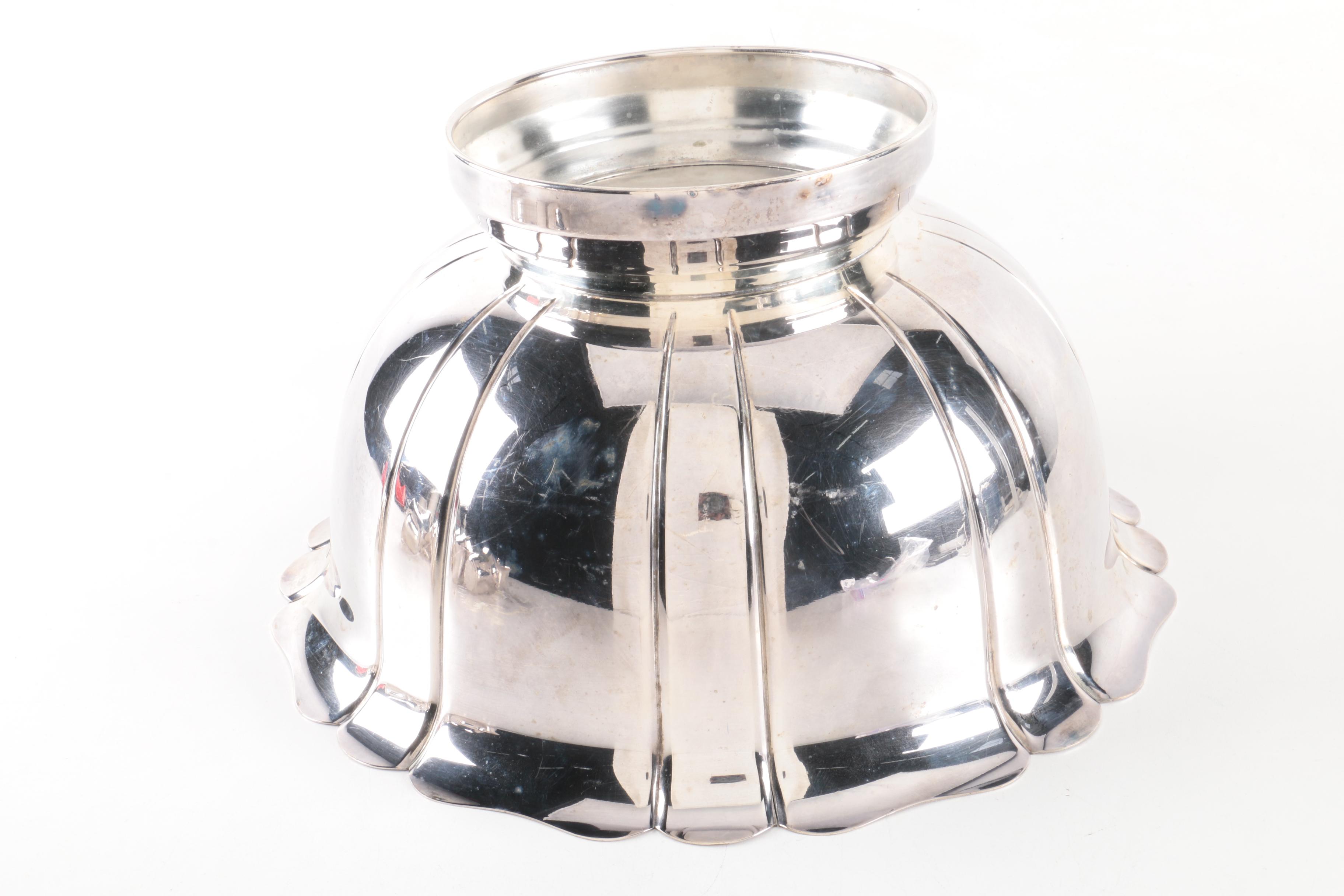 Pilgrim Silver Plate Punch Bowl and Cup Set