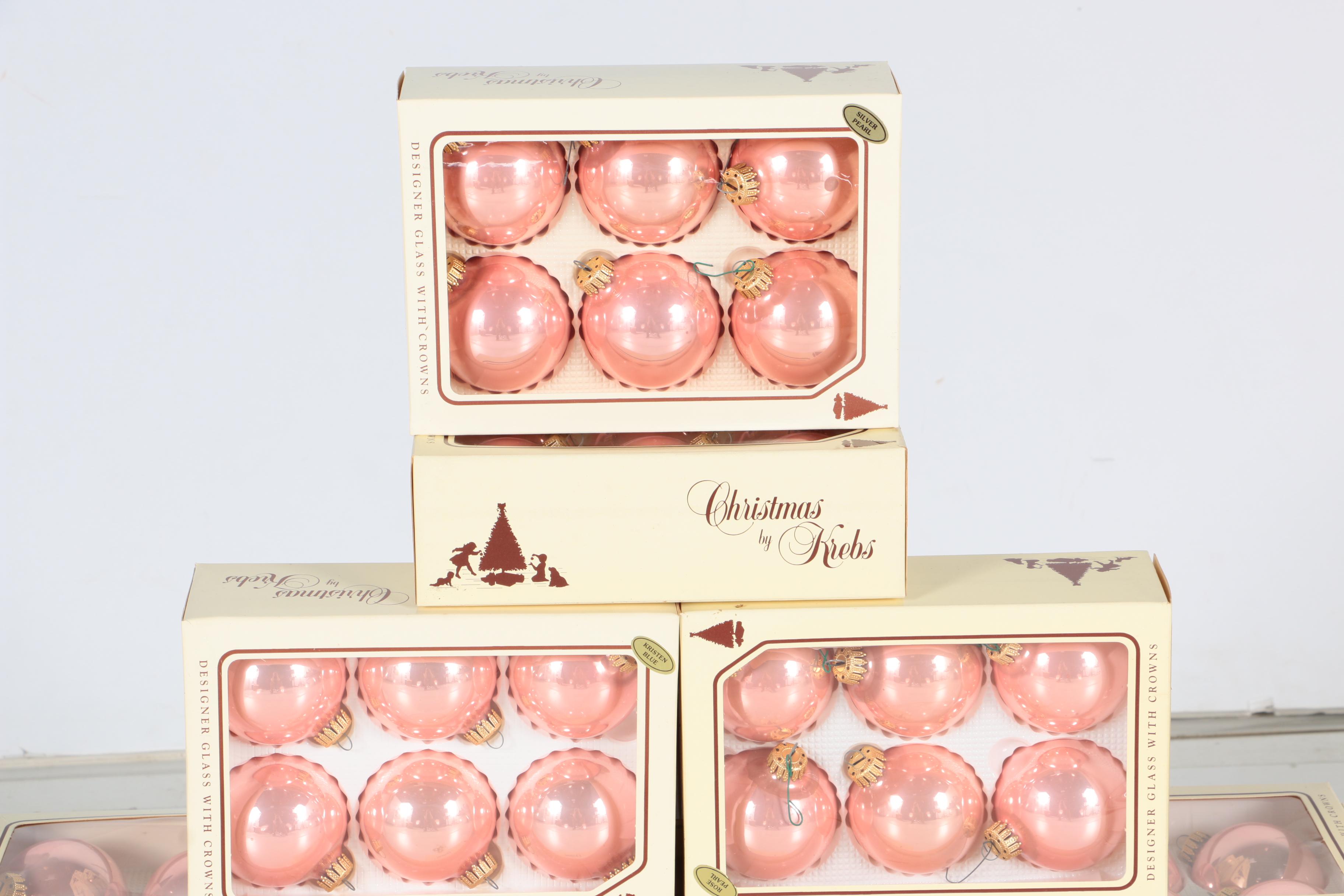 Vintage Kreb Glass "Rose Pearl" Christmas Ornaments