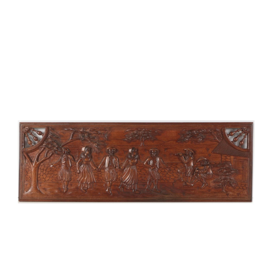 Hand-Carved Panel of Dancing Figures