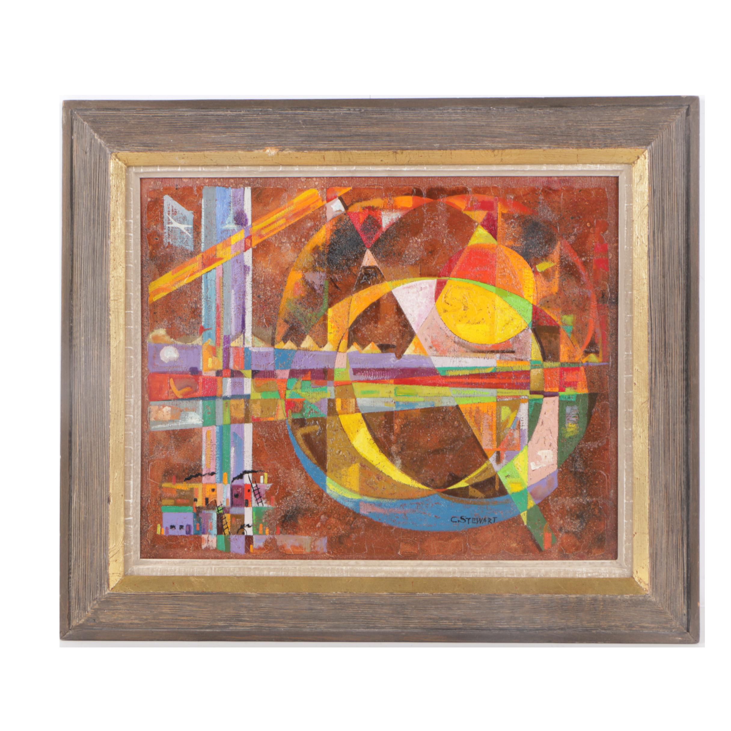 Charles C. Stewart Oil Painting "Sunset Taos Pueblo"