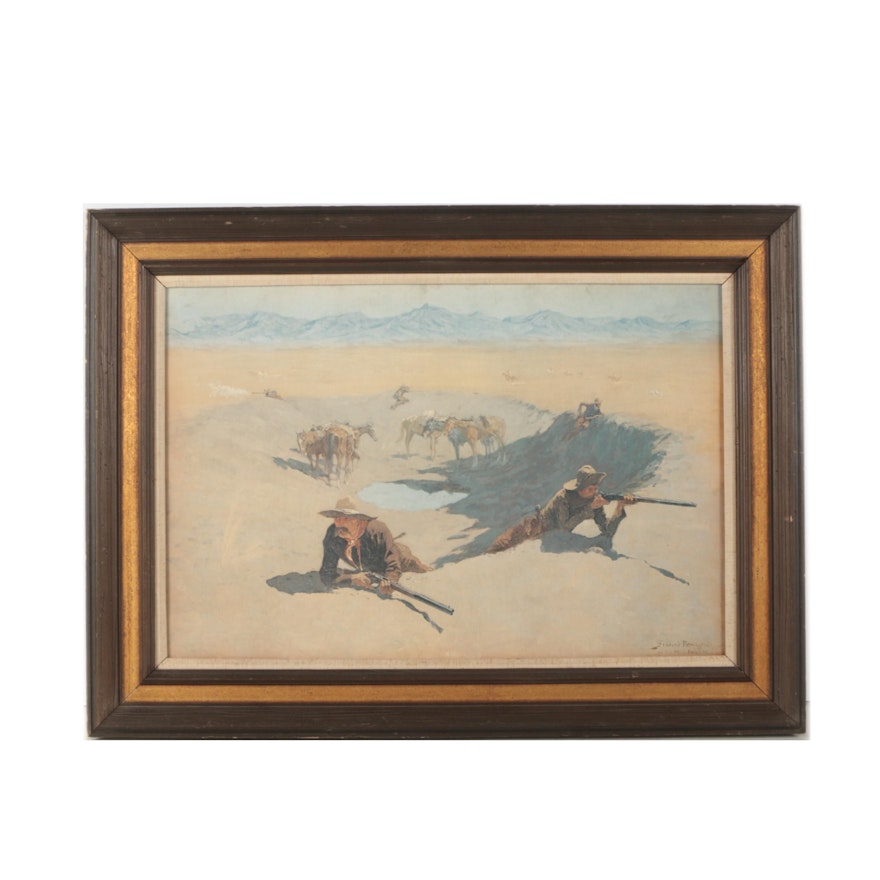 Offset Lithograph After Frederic Remington "Fight for the Watering Hole"
