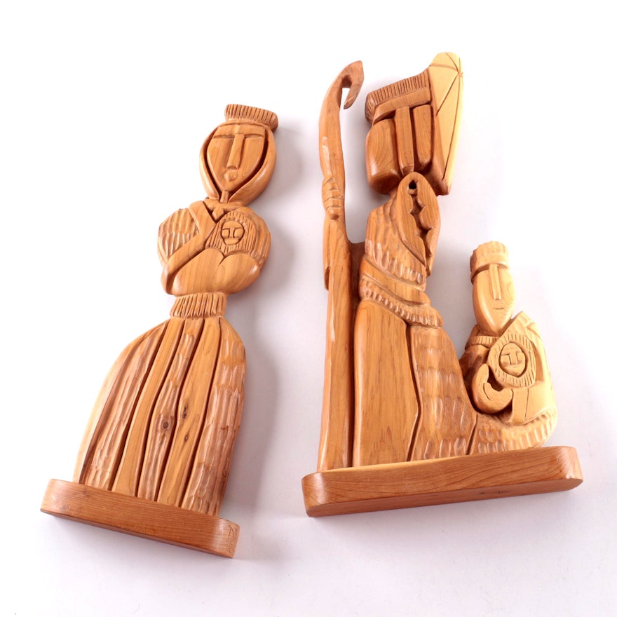 Pair of Dan Rael Carved Wooden Figures