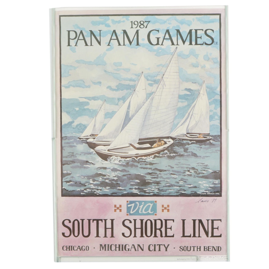 Laura Sprague Offset Lithographic Print "Pan Am Games South Shore Line"