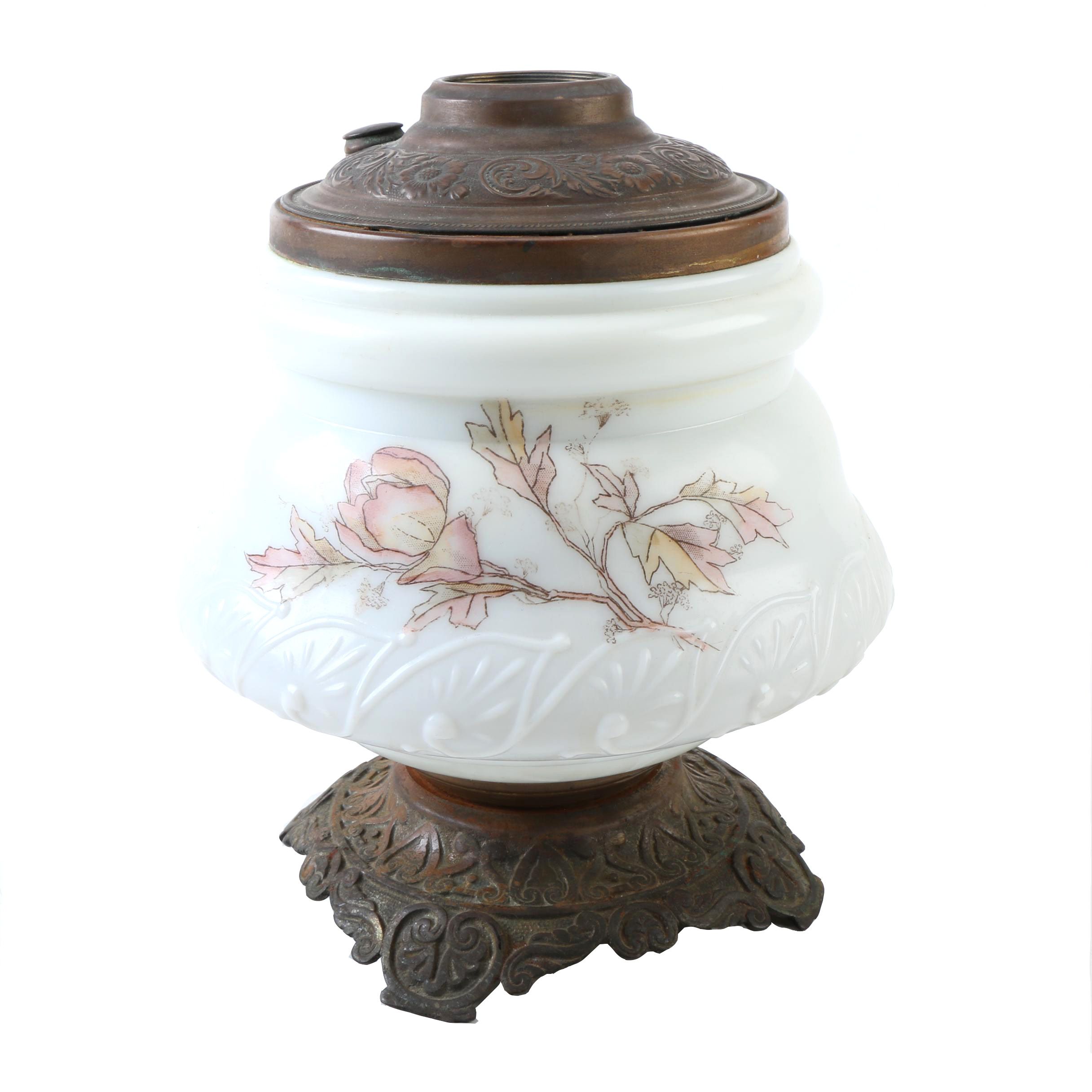 Vintage White Porcelain Lamp Base with Floral Design
