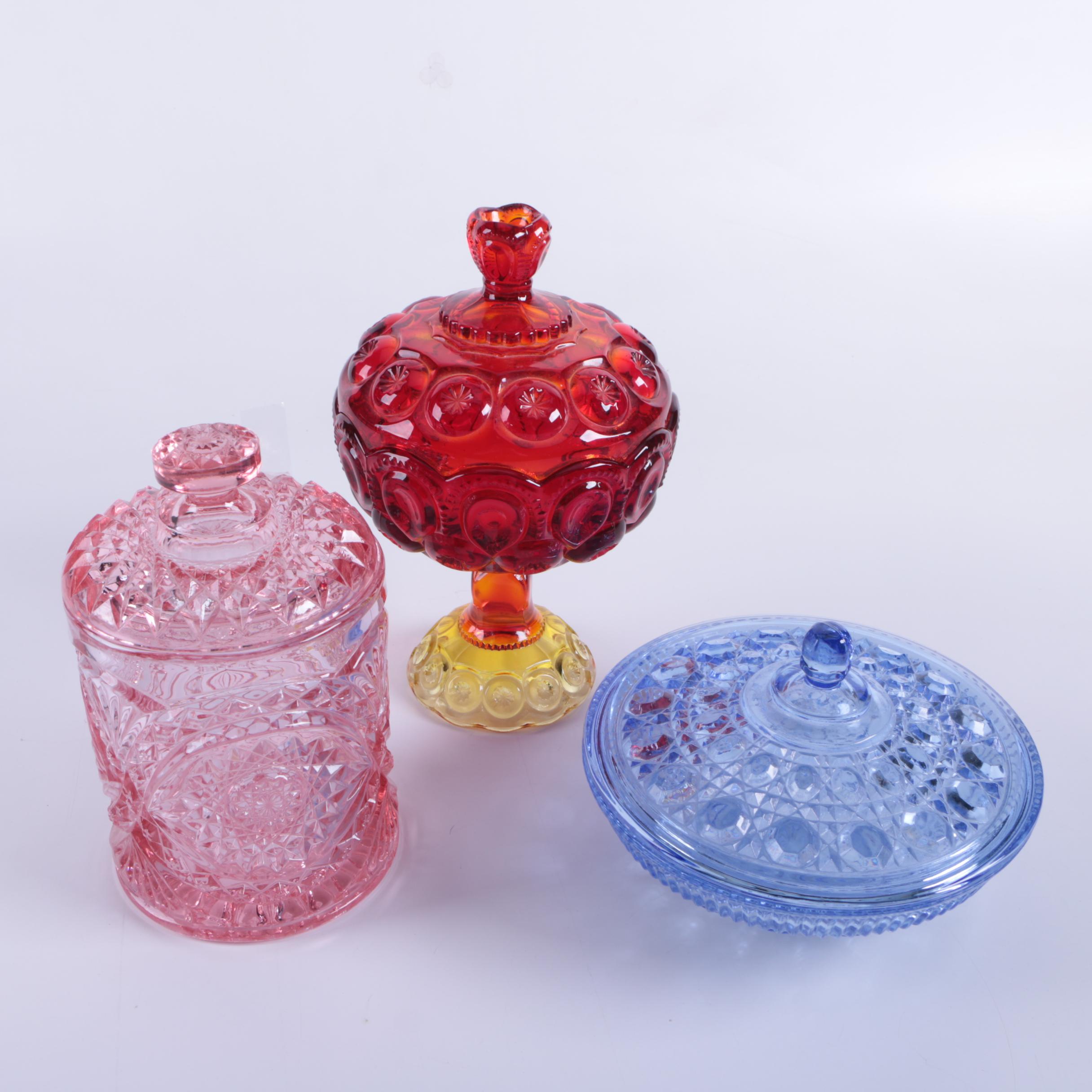 Smith Glass "Moon and Stars Amberina" Lidded Candy Dish and More