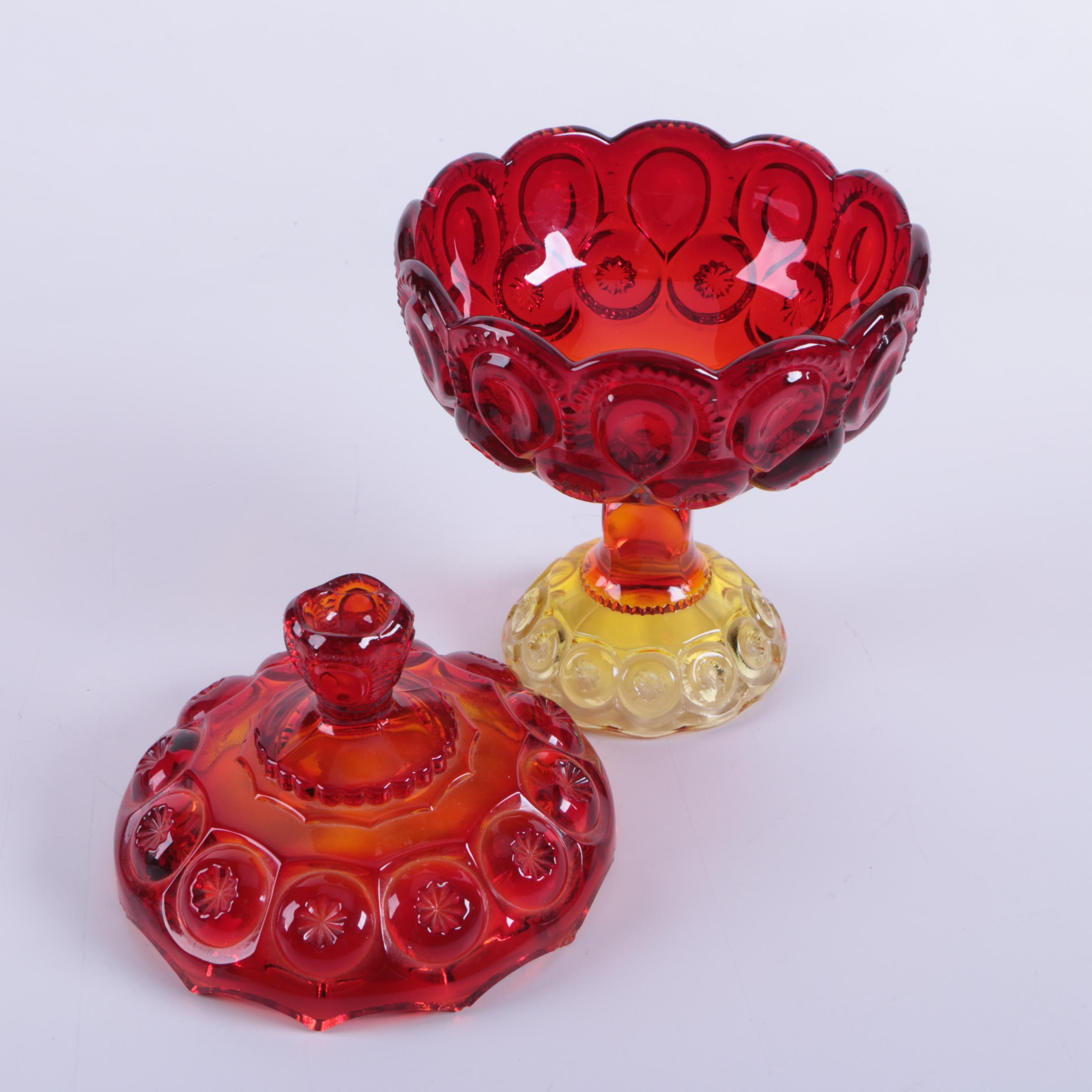 Smith Glass "Moon and Stars Amberina" Lidded Candy Dish and More
