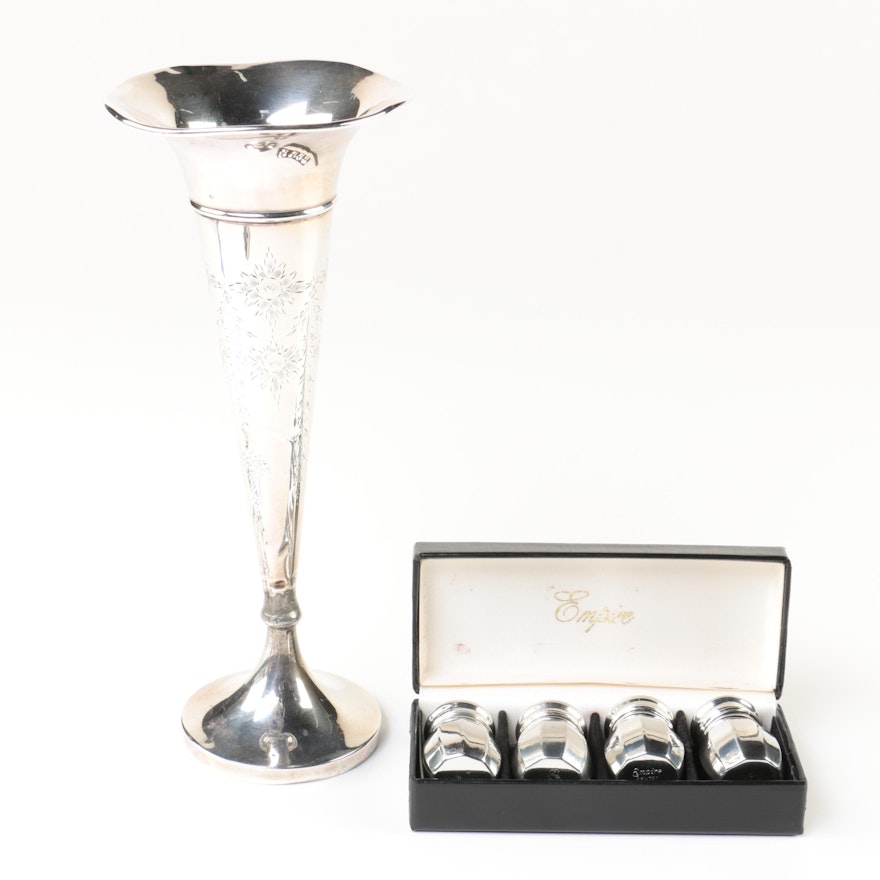Weighted Sterling Silver Vase with Empire Pewter Shakers