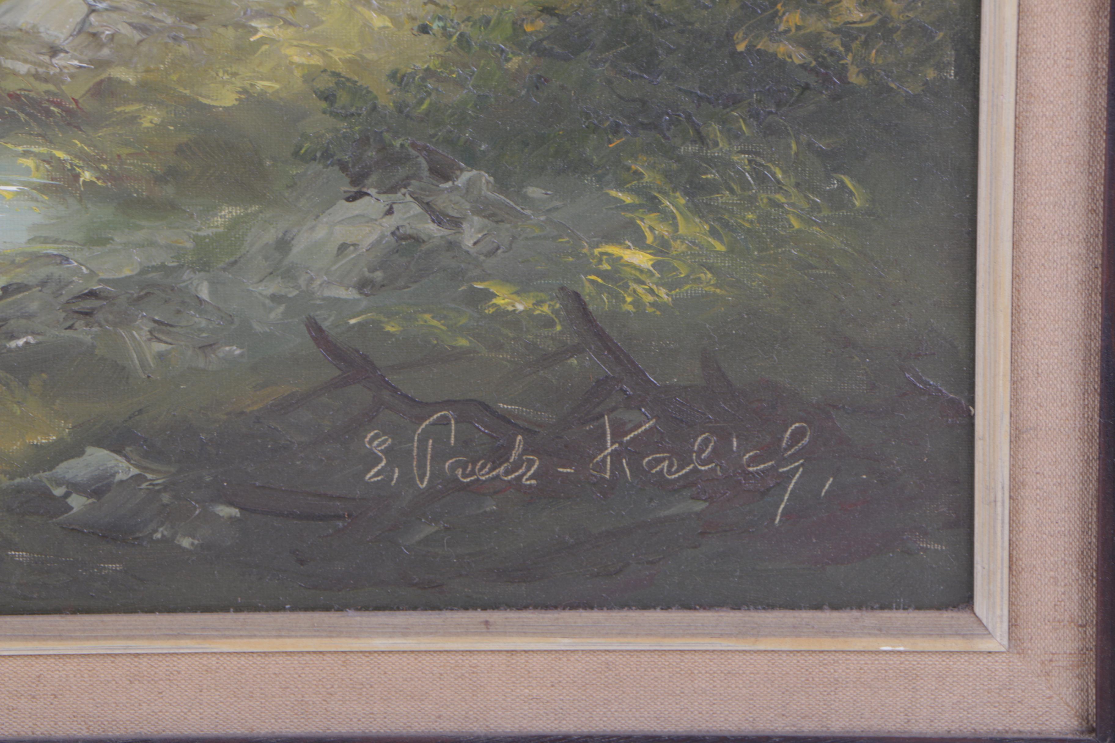 Elisabeth Paetz-Kalich Oil Painting of Elk in Lush Forest Landscape