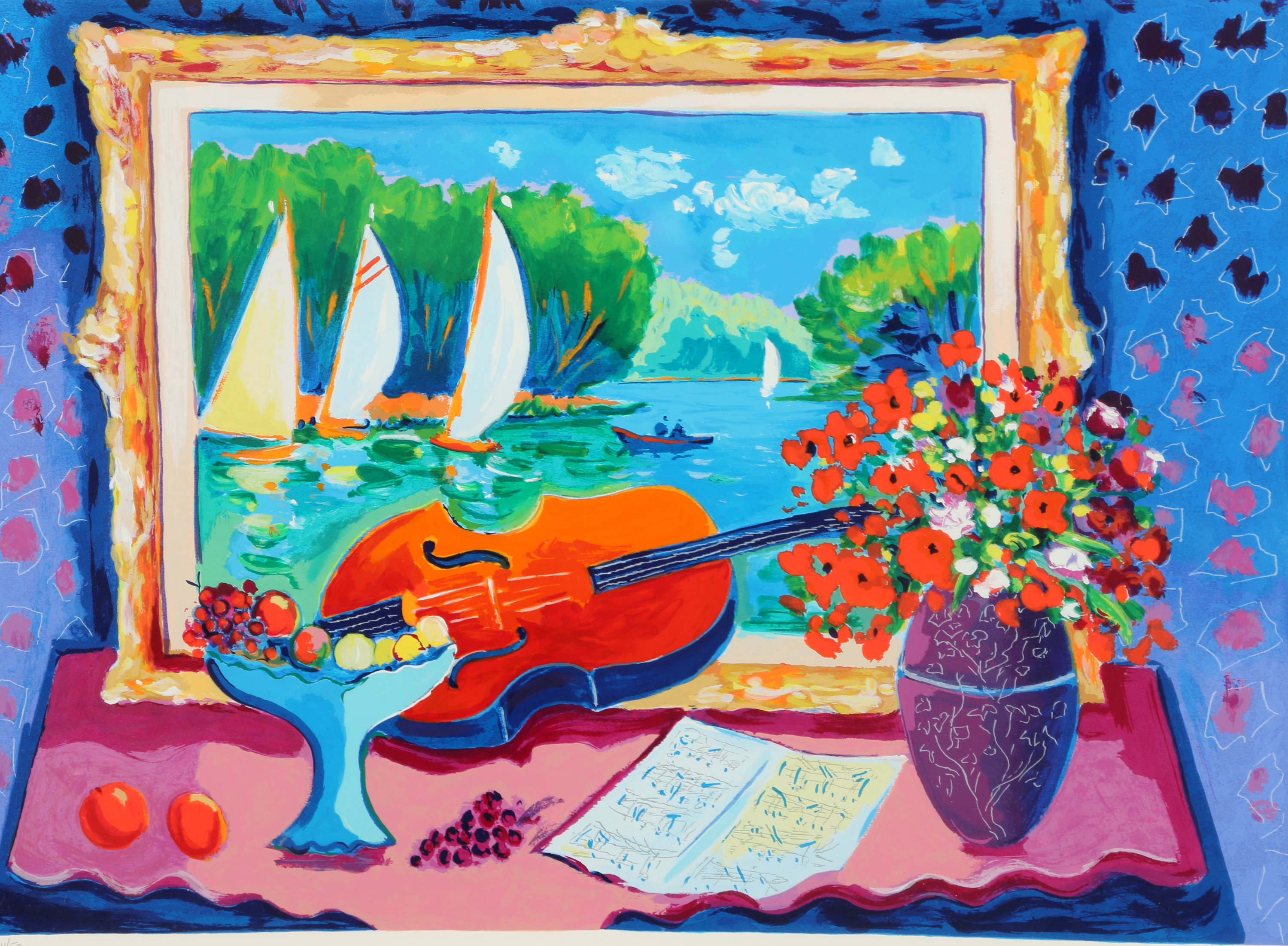 Jean Claude Picot Serigraph "Violon au Vase Japonaise"