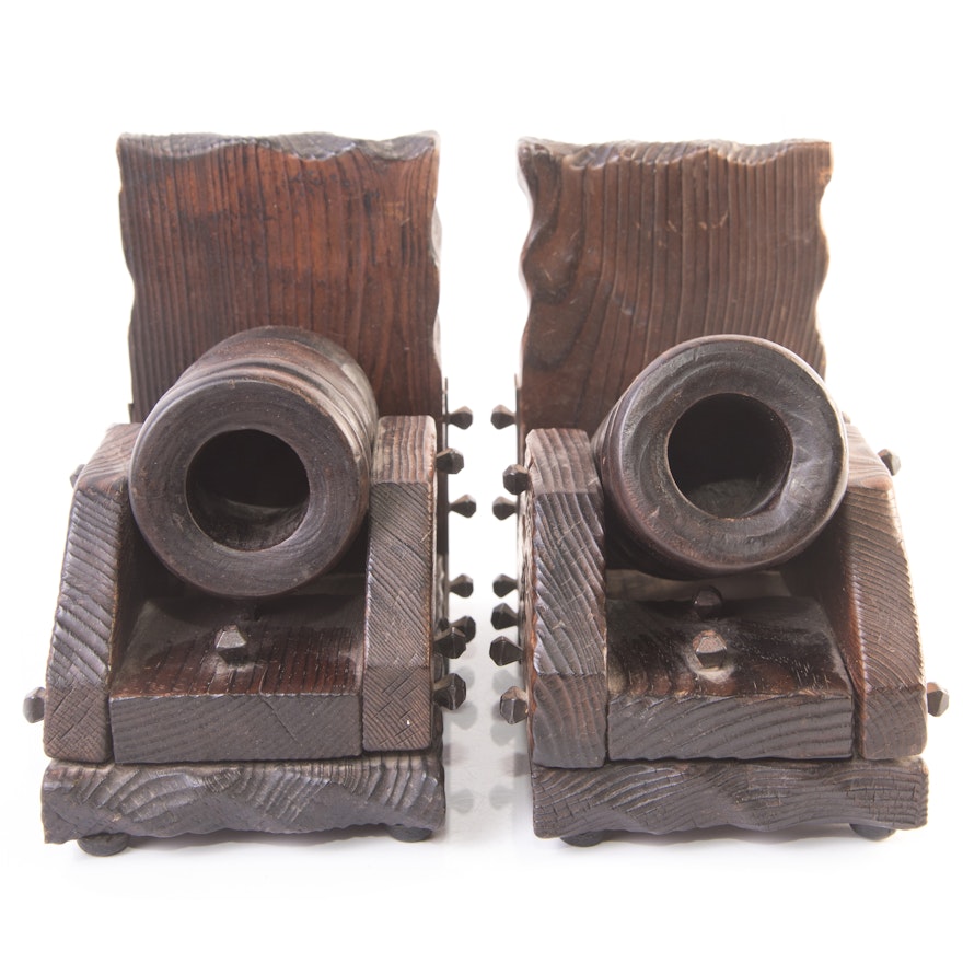 Vintage Wooden Cannon Bookends