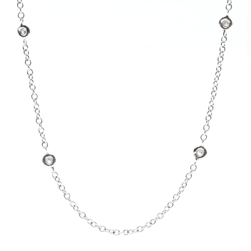 14K White Gold Diamond Station Necklace