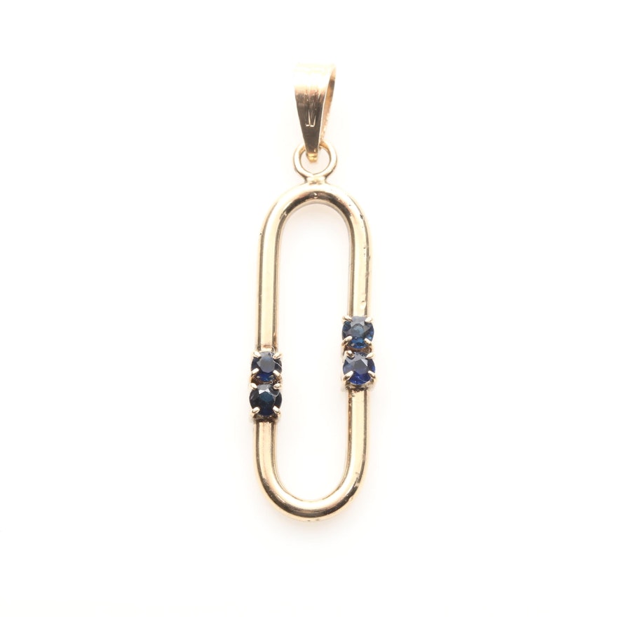 10K Yellow Gold Sapphire Pendant with 14K Yellow Gold Bail