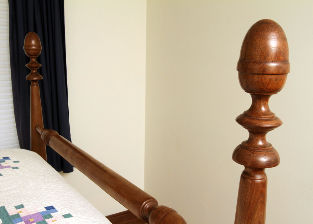 Antique Walnut Four Poster Rope Bed and Foot Stool