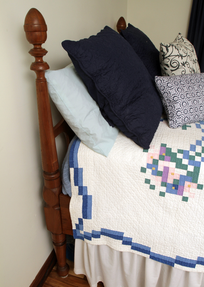 Antique Walnut Four Poster Rope Bed and Foot Stool