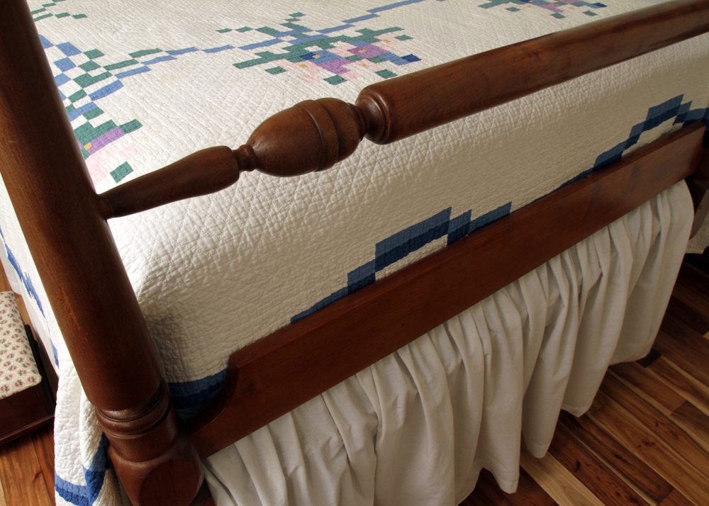 Antique Walnut Four Poster Rope Bed and Foot Stool