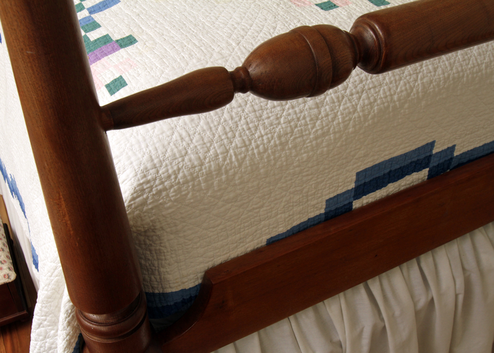 Antique Walnut Four Poster Rope Bed and Foot Stool