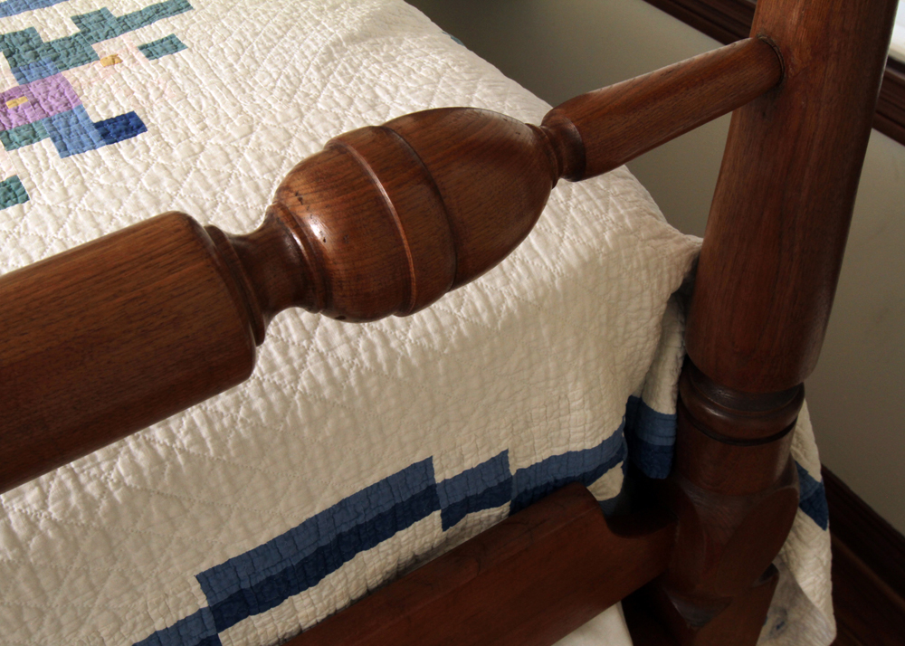 Antique Walnut Four Poster Rope Bed and Foot Stool