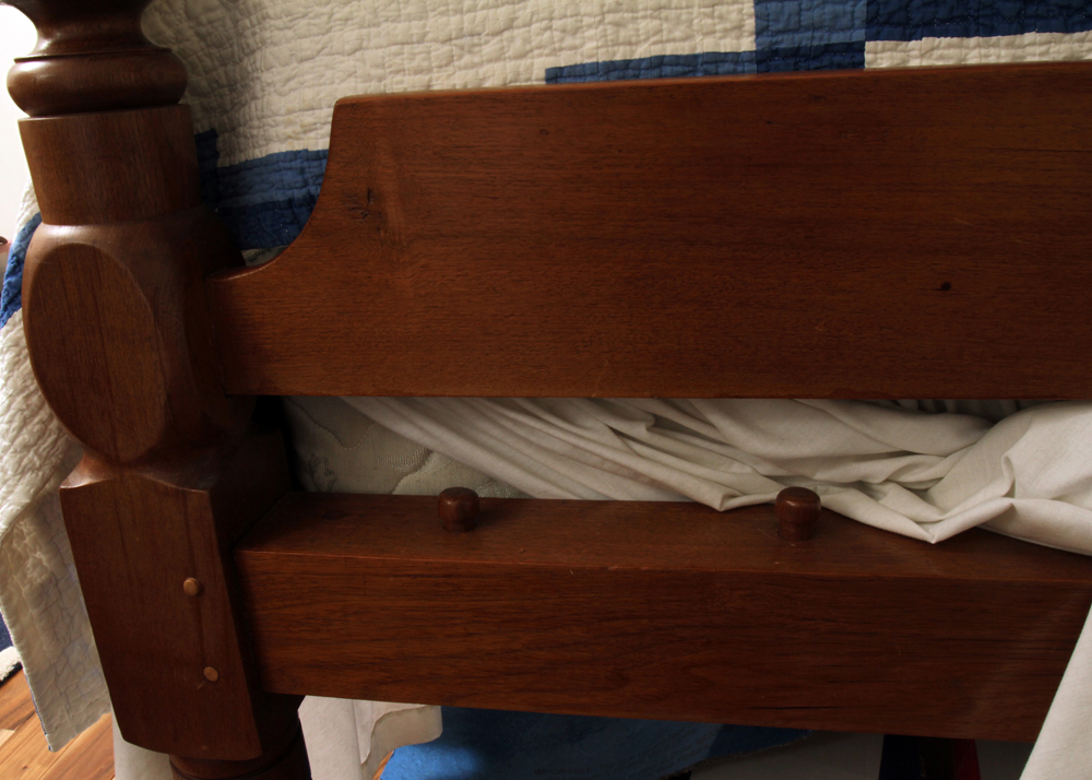 Antique Walnut Four Poster Rope Bed and Foot Stool