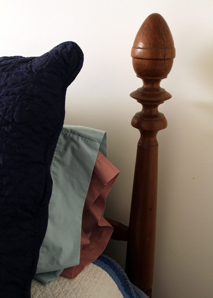 Antique Walnut Four Poster Rope Bed and Foot Stool