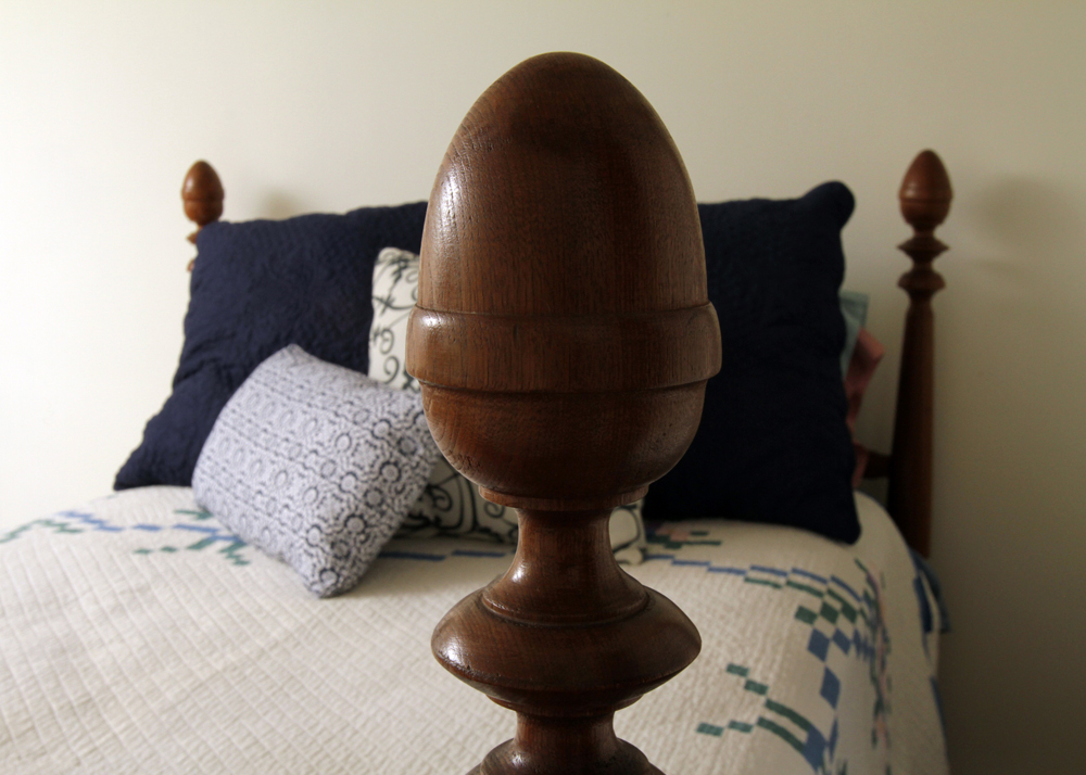 Antique Walnut Four Poster Rope Bed and Foot Stool