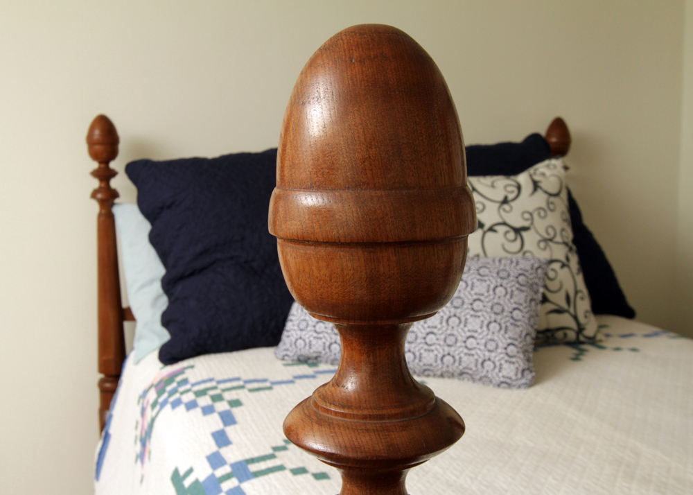 Antique Walnut Four Poster Rope Bed and Foot Stool