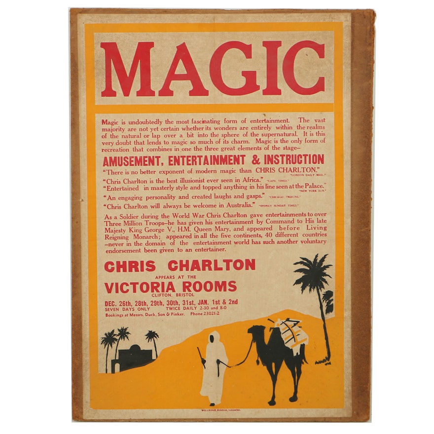 Antique Chris Charlton Magic Poster Mounted to Particle Board